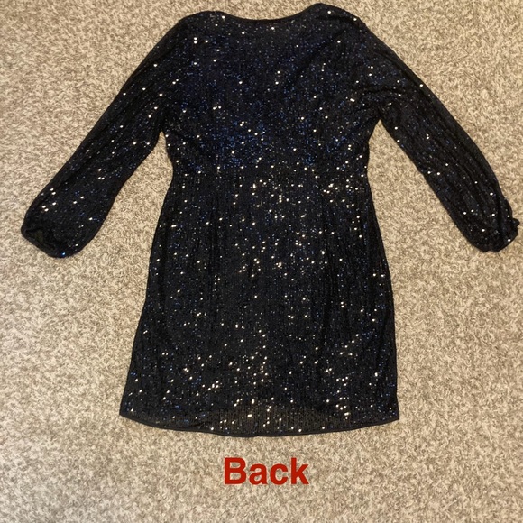 Forever 21+ Glam Black Sequin Long Sleeve Wrap Dress, Sz 2x 18/20 - Picture 3 of 14